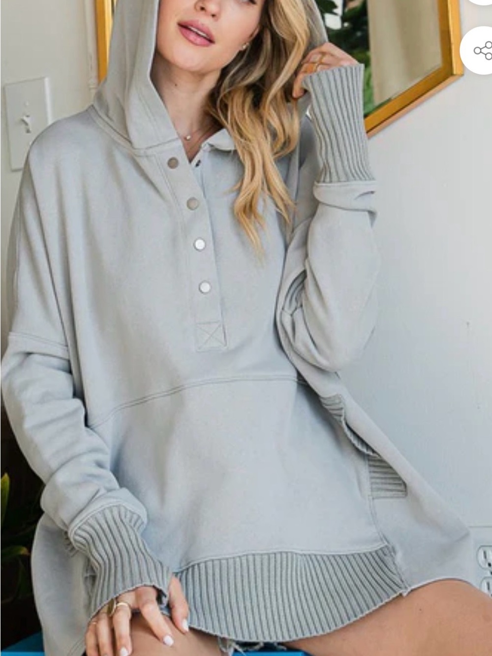 BUCKETLIST Grayish Blue Hooded Snap-Placket Pullover Small